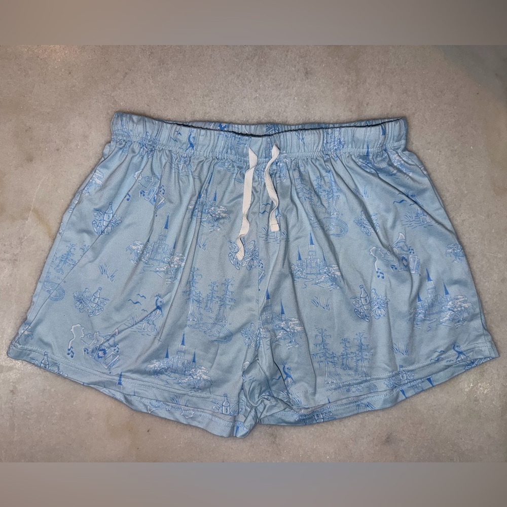 Light Blue Printed Women's Lounge Shorts with Drawstring Waist